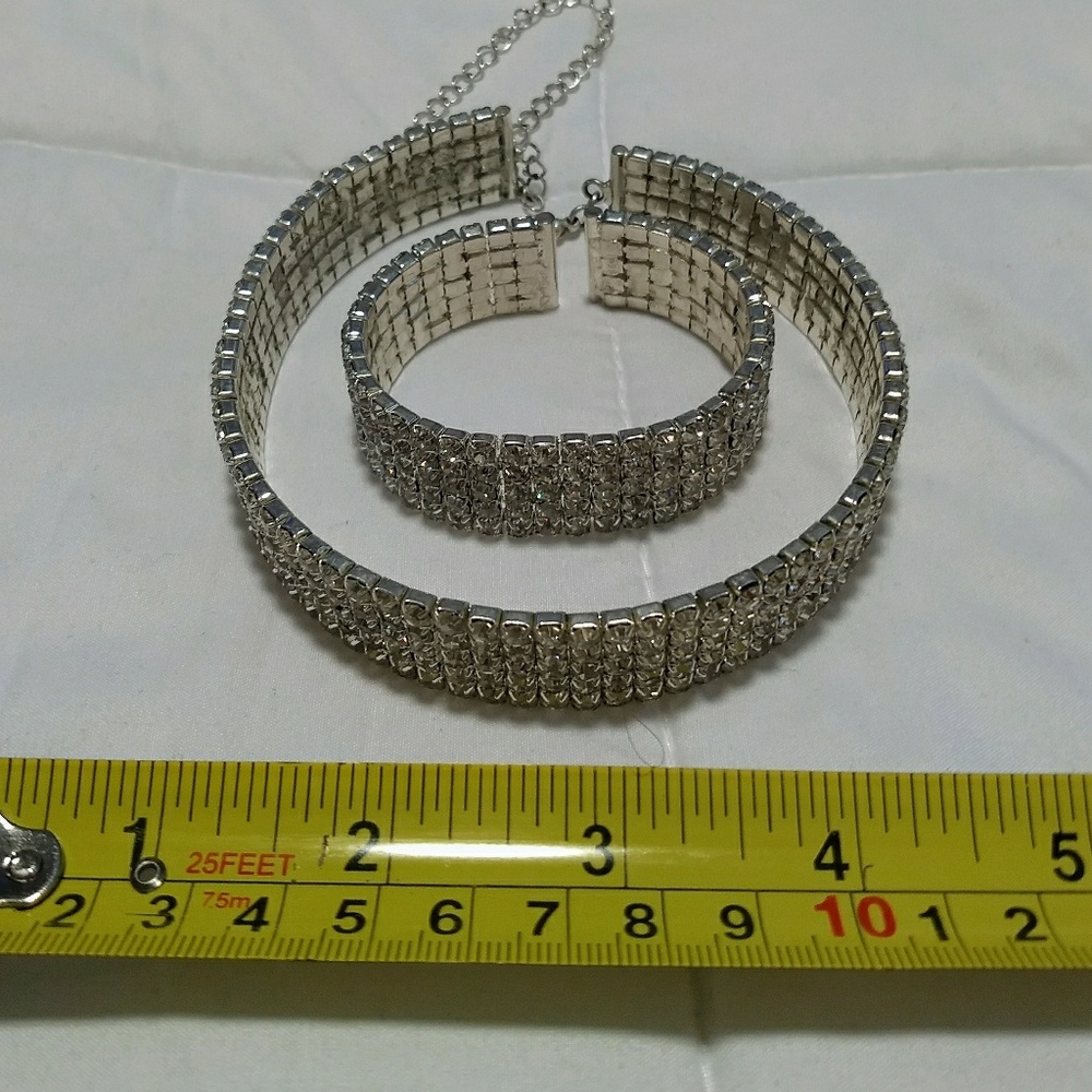 Faux diamond rhinestone choker & bracelet, earring